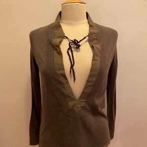 original easel NYC contemporary brand long sleeve deep neck sweater